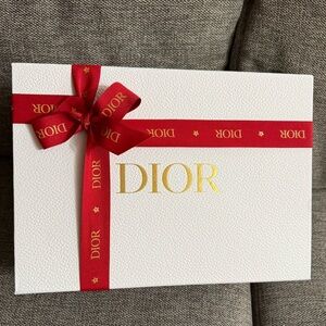 Dior White Empty Rectangle Gift Box Paper White Logo Red Ribbon Holiday Gift